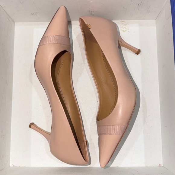 🔥🔥🔥Tory Burch Penelope Grosgrain Cap-Toe Pink Patent Leather Heels Pumps - Picture 4 of 12